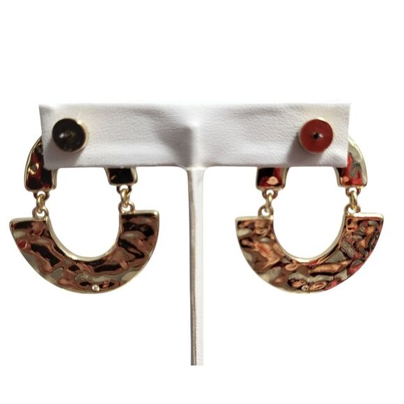 NEW Chico's Mother of Pearl Earrings White & Gold Trim Semi Circles 1.5 in drop - Picture 5 of 10